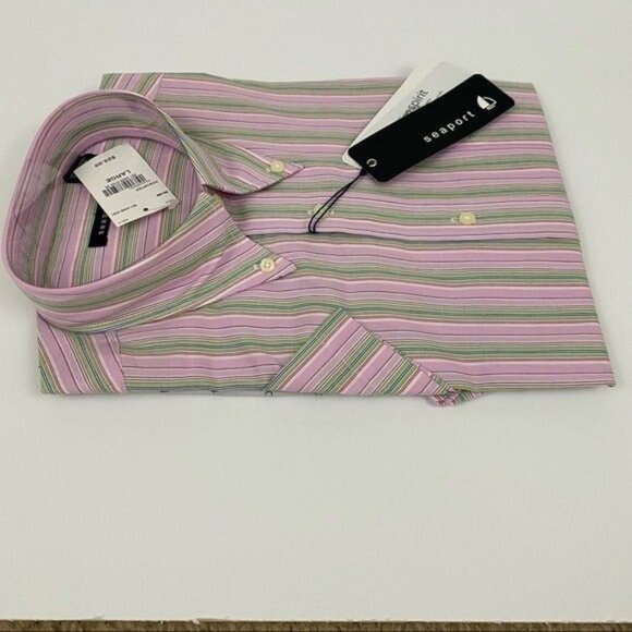 Seaport Vertical Stripe Striped Pink Green Button Down Shirt Men’s L - Picture 6 of 6
